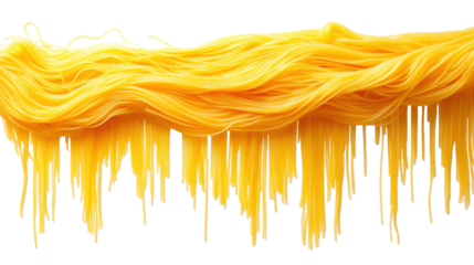 Yellow noodles flowing on a transparent background