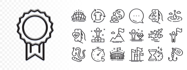 Fishing lure, Worms and Hourglass timer line icons for web app. Glare of light effect. Message icon. Pack of Yoga, Winner, Timer pictogram icons. Arena stadium, Fitness, Winner cup signs. Vector
