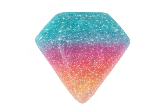 Glittering gradient gem with colorful sparkle on transparent background