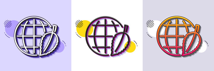Fototapeta premium Globe with leaf line icon. Halftone dotted pattern. Gradient icon with grain shadow. World sign. Environment day symbol. Line environment day icon. Various designs. Vector