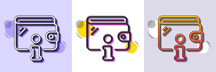 Wallet line icon. Halftone dotted pattern. Gradient icon with grain shadow. Money purse with Info sign. Cash budget symbol. Line wallet icon. Various designs. Vector