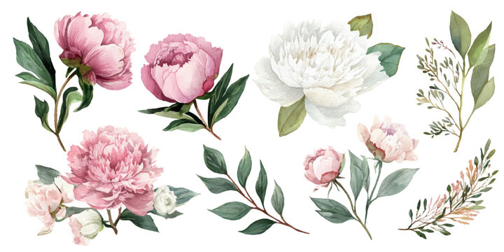 Delicate watercolor peonies and greenery arrangement for elegant floral designs