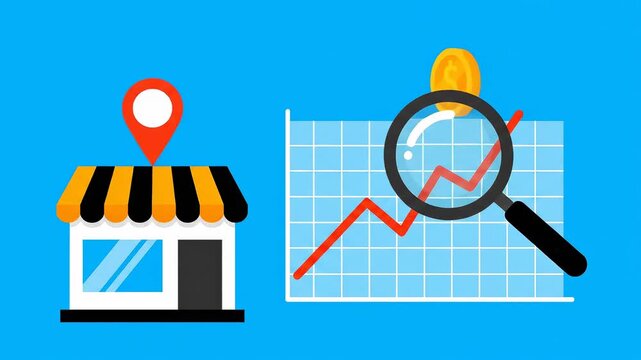 Local Market Analysis Analyzing Sales Trends of a Local Store with Financial Charts and Magnifying Glass