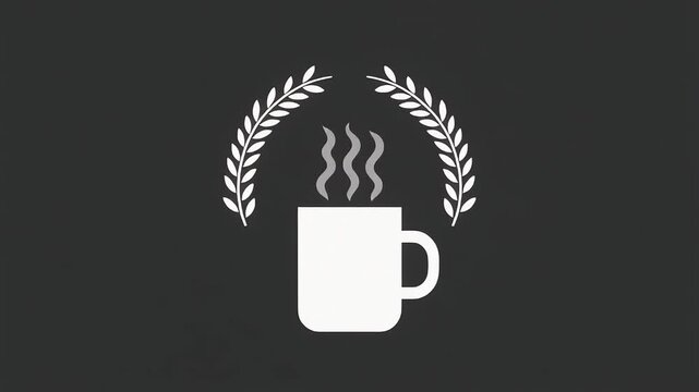 A 2D, minimal icon animation of a coffee mug with steam forming a wreath. A simple, flat-style loop for a cafe, award, or "best coffee" concept.