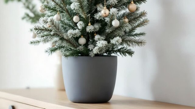 Festive Potted Christmas Tree with Ornaments.