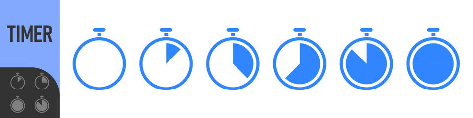 stopwatch icon set. circular timer/stopwatch icons showing time progress in segments. Perfect for loading, speed, timer, countdown, schedule, productivity, progress tracking, and modern user interface