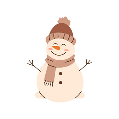 Cute illustration of a snowman wearing a hat and a scarf.