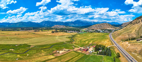 Aerial Wyoming Panorama with Farmland Creek and Distant Mountains © Nicholas J. Klein