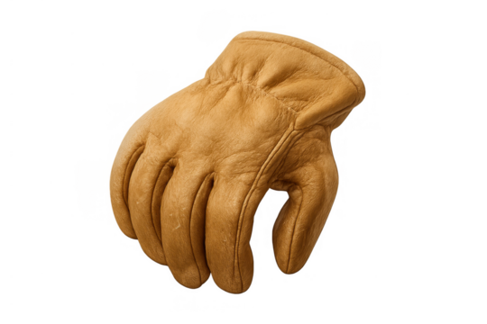 Brown leather work glove for safety and protection during various manual labor, craftsmanship, and diy activities