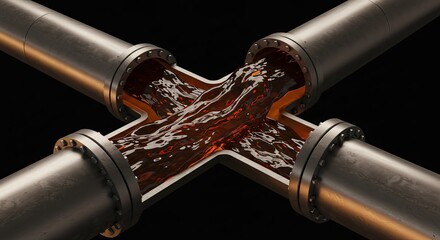 Naklejka premium 3D Render of Industrial Pipes Transporting Liquid Fuel with Flowing Substance