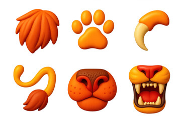 Variety of animal faces, including a lion, a tiger, and a leopard