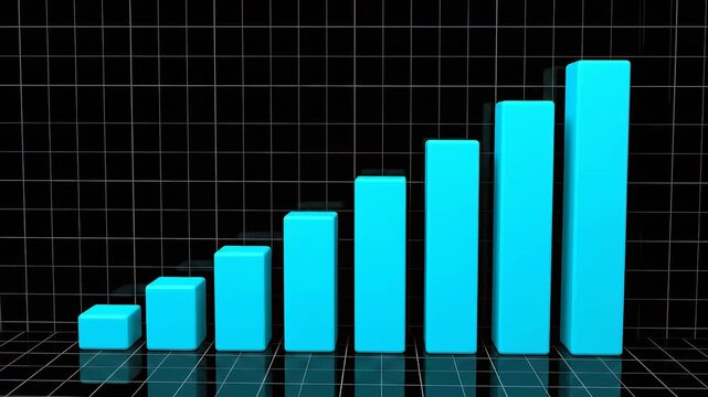 Modern 3D bar chart visualizing continuous upward progression, symbolizing strong business growth, financial prosperity, and data-driven success