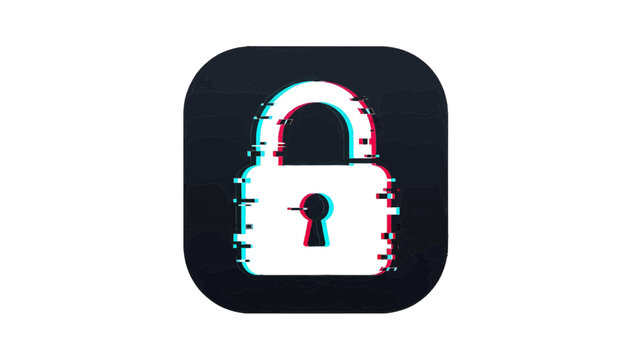 Vector illustration&nbsp;of glitching padlock icon representing digital security and data protection on a transparent background