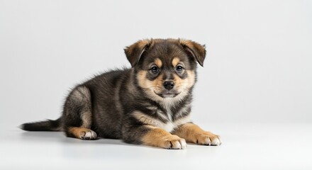 Fluffy whelp isolated on a bright, clean white surface, showcasing innocence and charm, ideal for various design projects ,innocent expression ,beginning ,soft