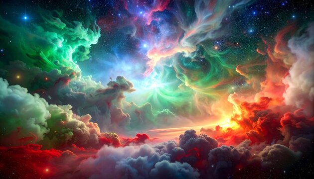 Cosmic clouds of vibrant celestial colors - Powered by Adobe