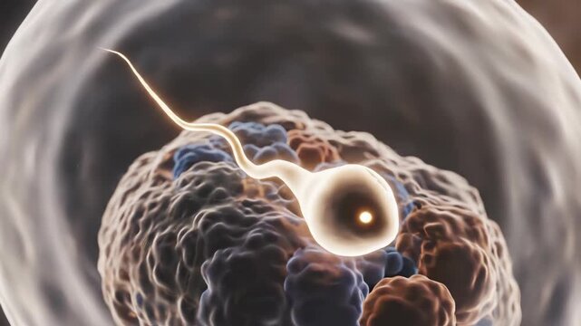 Sperm Fertilizing Egg Cell - Microscopic View of Human Reproduction Process.