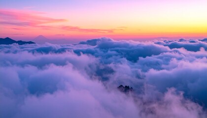 Obraz premium Ethereal mountain vista sea of clouds