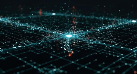 Abstract digital network: A captivating depiction of interconnected digital pathways forming a dynamic network, symbolizing complex data flow and technological advancement.