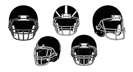 American Football Helmets Black Silhouette Icon Set