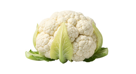 Fresh raw cauliflower head with green leaves isolated PNG with Transparent Background