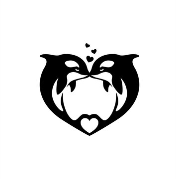 simple stencil illustration vector logo of orca heart 
