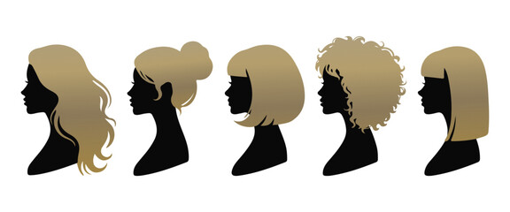 Logo for beauty salons. Beautiful girl set illustration. Female hairstyle. 