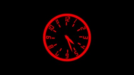 Glowing red digital clock face on black background. - Powered by Adobe
