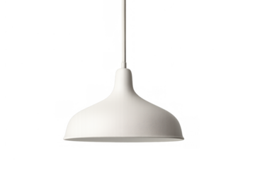 White modern pendant lamp hanging, contemporary ceiling lighting fixture, minimalist interior design element on transparent background