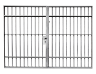 Steel bars gate with handle, symbolizing confinement, restriction, or security in a powerful and visually striking way