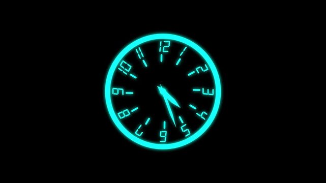Modern digital clock face with glowing cyan numbers on black background - Powered by Adobe