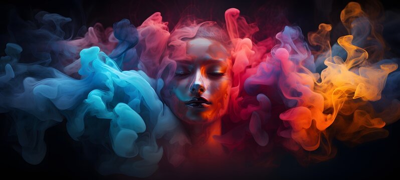 a light Nine head Hidra , coming out of the smok,generative AI