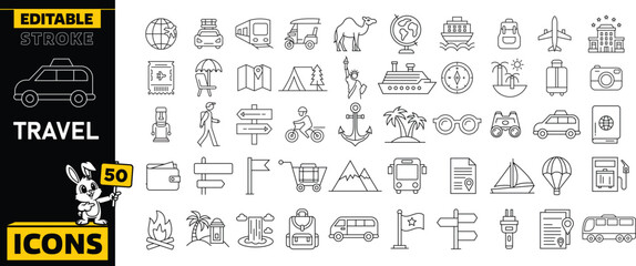 Travel line icons set, collection of tourism outline vector signs, editable stroke, linear concept, travel and journey illustrations