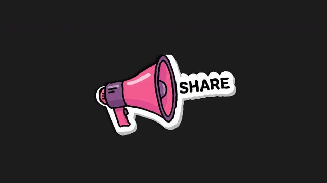 Pink Social Media Share Megaphone Wiggle Sticker, Doodle Style
