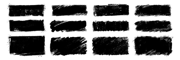 Vector set of grunge ink frames. Bold texture distressed rectangular brush strokes. Textured backgrounds for badges, labels, banners, posters.