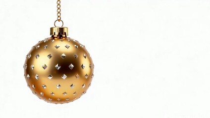 Luxurious Gold Christmas Ornament with Diamond Accents Hanging on White Background - Powered by Adobe
