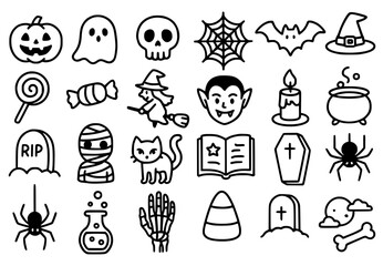 24 Halloween theme icons, outline version