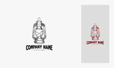 Obraz premium Vintage hand drawn lantern concept. Perfect for logo design, badge, camping labels. Monochrome. Symbol for outdoor activity emblems. Stock vector illustration isolated on white background.