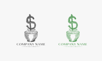 Money growth Finance logo template, Cup Growing Money Illustration