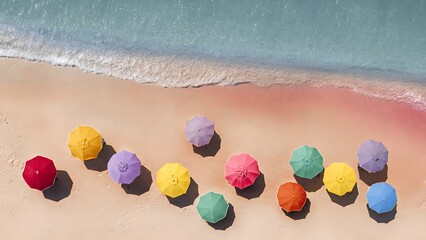 Colorful Beach Umbrellas Seen from Above
