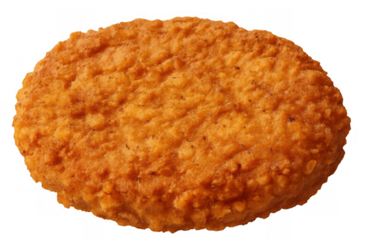 Fried chicken patty with crispy breading, a delicious fast food snack or meal component on transparent background