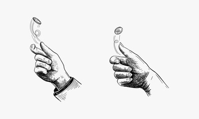 Set of hand Flipping the coin