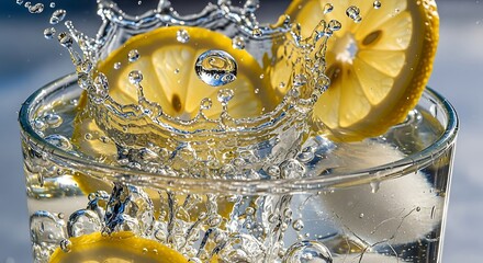 Lemon and Ice Splash &mdash; Refreshing Summer Drink Concept
