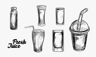 Set of glasses for drink. Hand drawn illustration converted to vector
