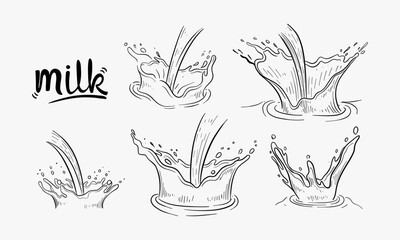 Set of Hand drawn sketch water or milk splash crown vector illustration