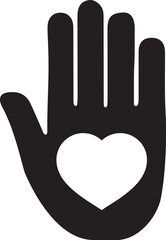 Open hand with a heart symbolizing love and charity
