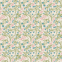 Pastel Pink and Green Minimalist Floral Seamless Pattern