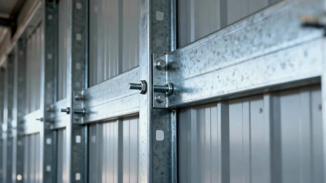 Steel studs being fastened together in a medium shot highlighting modern metal wall framing techniques for durability and fire resistance in commercial buildings.