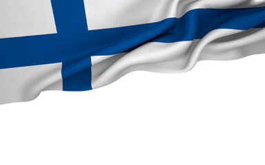 Obraz premium Finland's national flag waving gracefully on top with copy space below, perfect for patriotic designs or travel visuals, a symbol of Finnish pride and identity