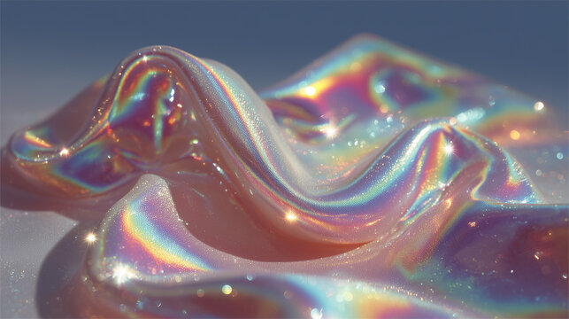 iridescent holographic satin fabric with colorful light reflections
