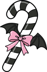 Gothic Candy Cane with Bat Wings and Pink Bow